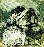 Francisco de goya y Lucientes sittande kvinna och man i slangkappa oil painting reproduction